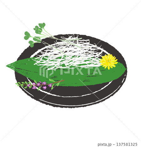 刺身のあしらいと黒皿のセット（盛り付け完成図） 137581325