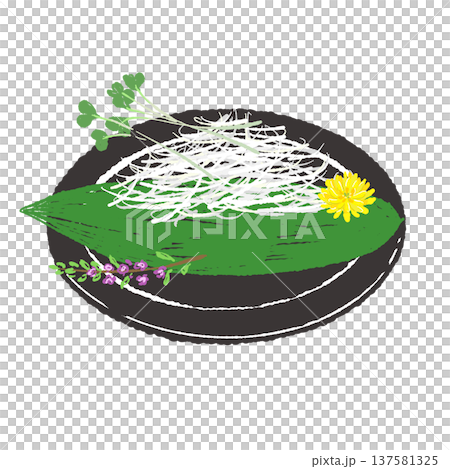 刺身のあしらいと黒皿のセット（盛り付け完成図） 137581325