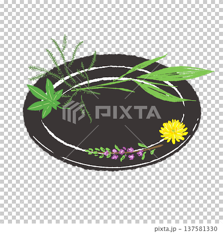 一套楓葉和松針裝飾物，以及一個黑色盤子（成品擺設） 137581330