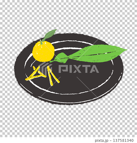 ゆずとゆず皮のあしらいと黒皿のセット（盛り付け完成図） 137581340