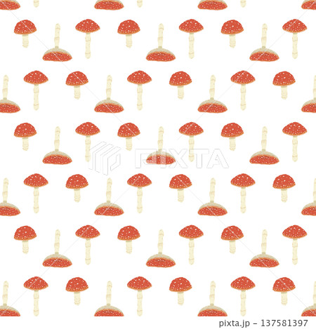 ベニテングダケのシームレスパターン背景イラスト（互い違い） 137581397