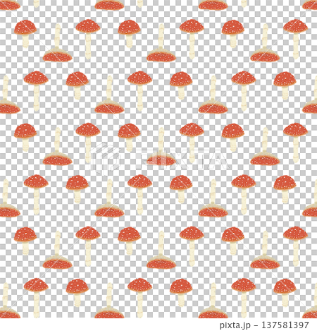 ベニテングダケのシームレスパターン背景イラスト（互い違い） 137581397