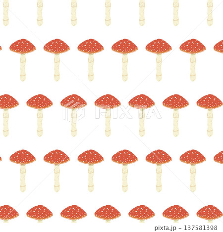 ベニテングダケのシームレスパターン背景イラスト（整列） 137581398
