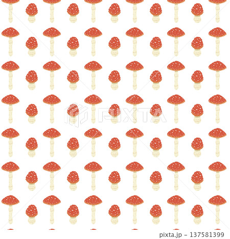 ベニテングダケのシームレスパターン背景イラスト（大小ミックス） 137581399