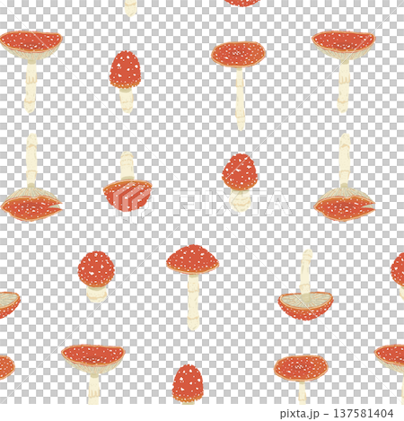 ベニテングダケのシームレスパターン背景イラスト(まばら) ベニテングダケのシームレスパターン背景イラスト(まばら) 137581404