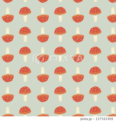 ベニテングダケのシームレスパターン背景イラスト（ランダム・グレー） 137581409