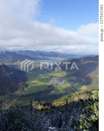 Tegernsee lake,  Bodenschneid mountain tour in springtime, Bavaria, Germany 137581565