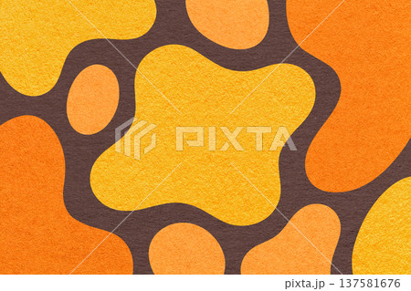 Abstract orange yellow dark brown paper texture background with amorphous fluid blob shapes and spots in flat design 137581676