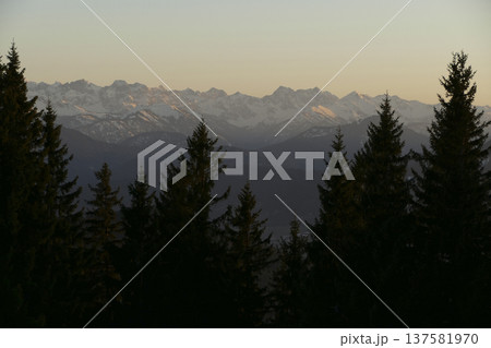 Sunset at Rechelberg mountain in wintertime, Bavaria, Germany 137581970