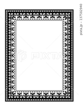 Vector frame from Turkic national ornament. Ethnic ornament of the nomadic Turk, Kazakh, Kyrgyz, Mongol, Turkmen. Frame, certificate, invitation, diploma, Borders, Artwork, embroidery. A4 137582940