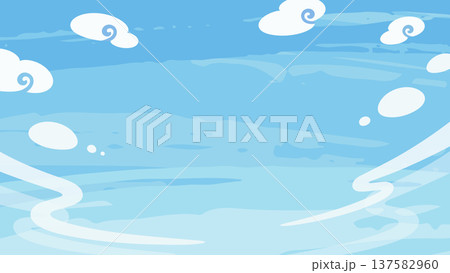 ゆるい雰囲気の和風の空の背景イラスト_16:9 ゆるい雰囲気の和風の空の背景イラスト_16:9 137582960