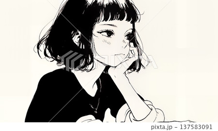 嫉妬の表情を浮かべる若い女性（シンプルな色使い）