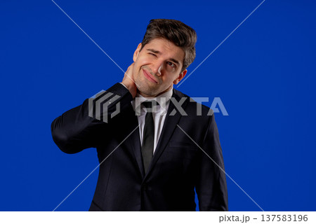 Tired Businessman Feeling Pain Neck Joint, Massaging Muscles, Rubbing. arthritis 137583196