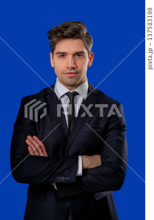 Serious businessman in formal outfit with arrogant expression, pride, dominance Serious businessman in formal outfit with arrogant expression, pride, dominance 137583198
