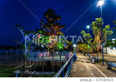 Alter do Chao, Brazil - Dec 21, 2025: Nightlife at Christmas time in the center of Alter do Chao, Brazil 137583523