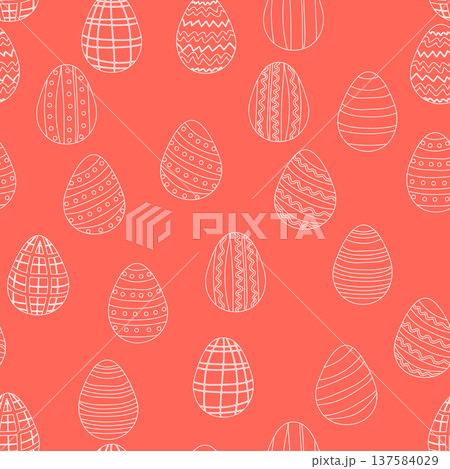 Seamless pattern with Easter eggs, outline design. A vibrant seamless background for Easter designs, featuring cute patterned eggs with polka dots 137584029