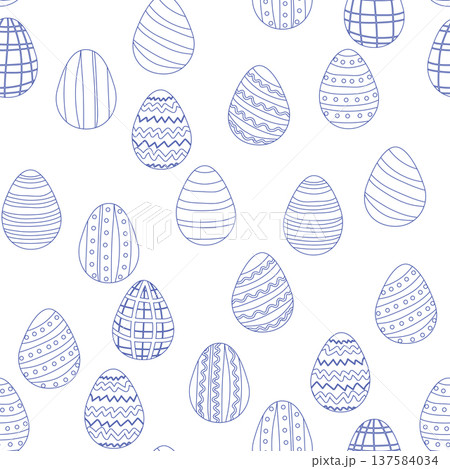 Seamless pattern with Easter eggs, outline design. A vibrant seamless background for Easter designs, featuring cute patterned eggs with polka dots Seamless pattern with Easter eggs, outline design. A vibrant seamless background for Easter designs, featuring cute patterned eggs with polka dots 137584034