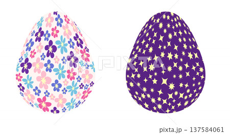 Easter egg with flowers and leaves. Seamless patterned eggs with polka dots, flowers Easter egg with flowers and leaves. Seamless patterned eggs with polka dots, flowers 137584061