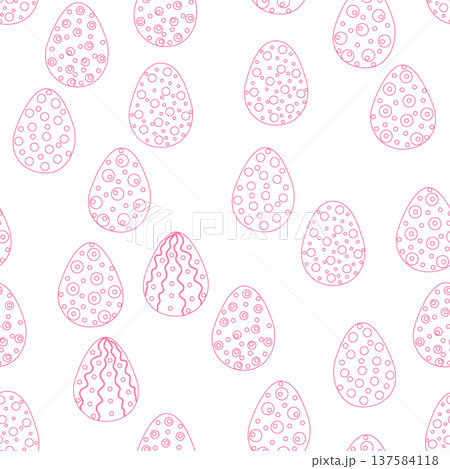 Seamless pattern with Easter eggs, outline design. A vibrant seamless background for Easter designs, featuring cute patterned eggs with polka dots 137584118