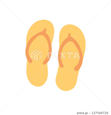 Summer flipflop sandal illustration, simple beach footwear icon for vacation travel graphics, seaside holiday design, tropical resort blog content and warm weather lifestyle themes 137584728