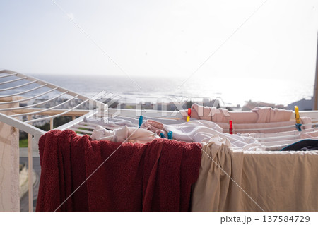 Laundry Drying on Balcony with Ocean View 137584729
