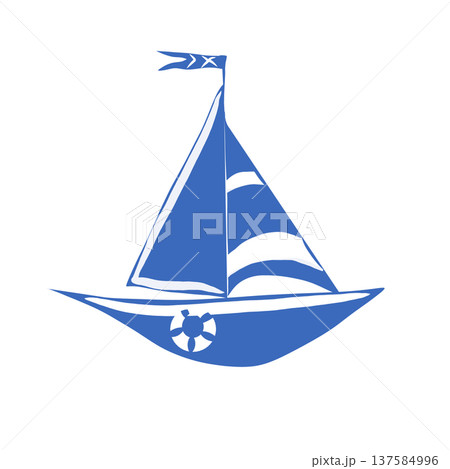 Sailboat Flat design. Paper cut design. Sailboat Flat design. Paper cut design. 137584996