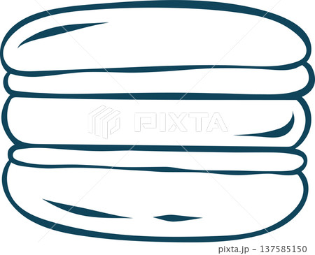 Hand-drawn macaroon in simple Mediterranean blue line style, sketch of French pastry for culinary projects 137585150