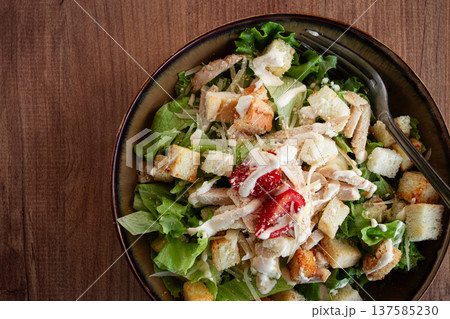 classic Caesar salad, close-up, natural light, selective focus, horizontal, classic Caesar salad, close-up, natural light, selective focus, horizontal, 137585230