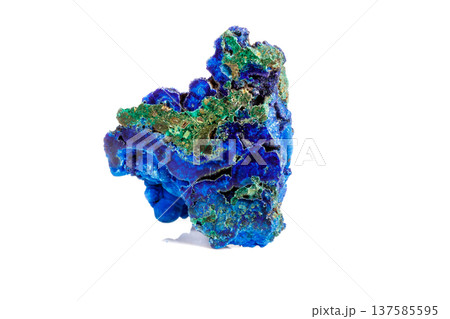 Macro mineral stone malachite with azurite on white background Macro mineral stone malachite with azurite on white background 137585595