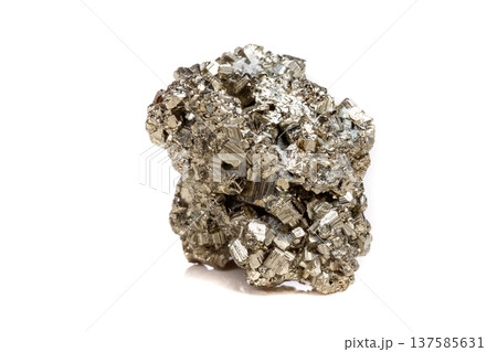 Macro mineral stone Pyrite gold on white background 137585631