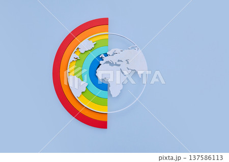 Rainbow arc embracing world map showcasing global unity 137586113