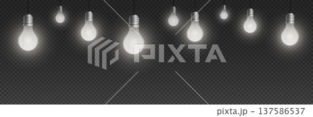 Glowing light bulbs illuminating ideas on transparent background Glowing light bulbs illuminating ideas on transparent background 137586537