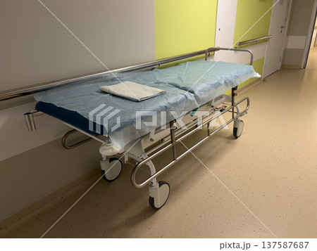 Empty gurney waiting in a hospital corridor 137587687