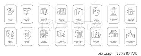 Battery Storage Energy Badges and Labels Set, Renewable Power Icons, Solar Battery, EV Charging, Clean Energy Emblems in a vector Battery Storage Energy Badges and Labels Set, Renewable Power Icons, Solar Battery, EV Charging, Clean Energy Emblems in a vector 137587739