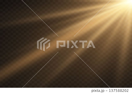Golden light rays shining creating abstract lens flare effect 137588202