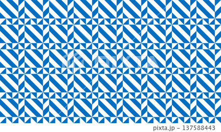Seamless blue and white geometric pattern featuring a rhythmic grid of diagonal stripes and triangles. Seamless blue and white geometric pattern featuring a rhythmic grid of diagonal stripes and triangles. 137588443