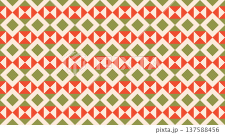 Seamless geometric pattern featuring red and green triangles and diamonds in a rhythmic, mosaic-like grid. Seamless geometric pattern featuring red and green triangles and diamonds in a rhythmic, mosaic-like grid. 137588456