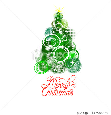 Abstract green Christmas tree made of circles . hand drawing. Not AI, Vector illustrations Abstract green Christmas tree made of circles . hand drawing. Not AI, Vector illustrations 137588869