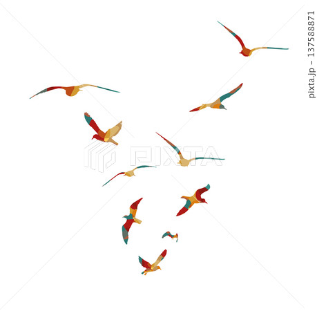 Colorful seagulls are flying. hand drawing. Not AI. Vector illustration Colorful seagulls are flying. hand drawing. Not AI. Vector illustration 137588871