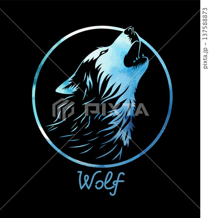 Wolf howling at the moon blue abstract . Hand drawn. Not AI, vector illustration. Wolf howling at the moon blue abstract . Hand drawn. Not AI, vector illustration. 137588873