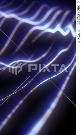 Soft blue and white glowing light trails stretching into the distance, forming an elegant abstract background with motion and depth 137588960