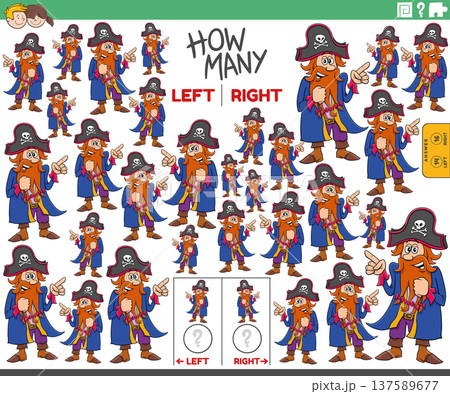 counting left and right pictures of cartoon pirate captain character 137589677