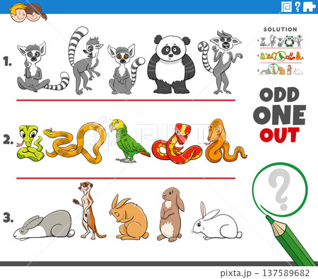 odd one out activity game with cartoon animal characters 137589682