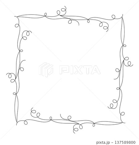 Thin decorative square frame of swirls, elegant outline sophisticated ornament, minimalist linear hand drawn illustration for invitations, cards, scrapbooking decor 137589800