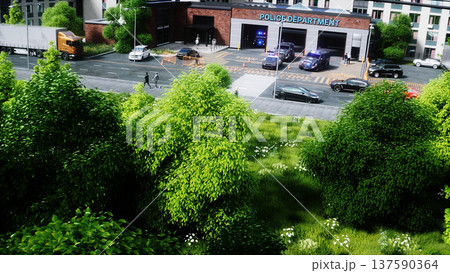 An swat police driving fast on a city street. 3d rendering. 137590364