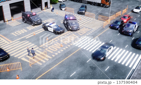 An swat police driving fast on a city street. 3d rendering. An swat police driving fast on a city street. 3d rendering. 137590404
