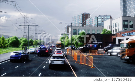 An swat police driving fast on a city street. 3d rendering. 137590419