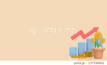 Financial Growth Concept With Coin Plant And Rising Chart 3d render. 137590662