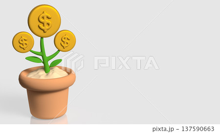 Money Tree Concept With Dollar Coins Growing In Pot 3d render. Money Tree Concept With Dollar Coins Growing In Pot 3d render. 137590663