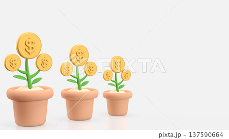 Money Tree Growth Concept With Dollar Coin Plants In Pots 3d render. Money Tree Growth Concept With Dollar Coin Plants In Pots 3d render. 137590664